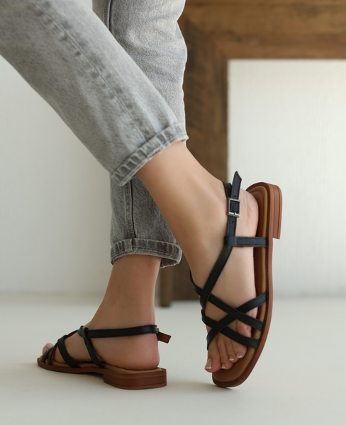 Inertia Women's Black Leather Sandals