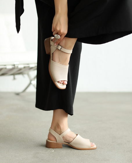 Sanveti Beige Leather Women's Sandals