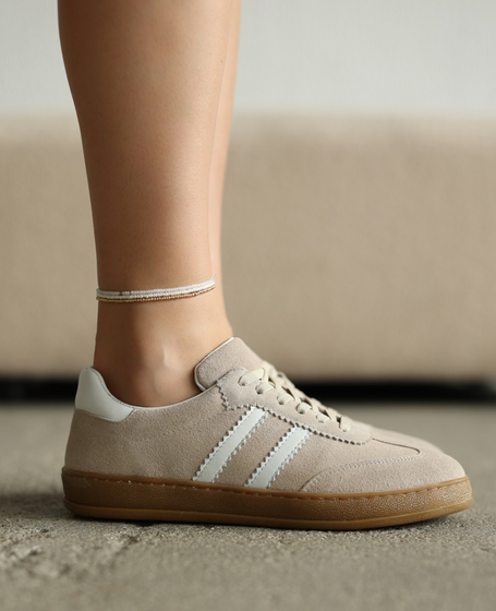 Magline Beige Leather Women's Sneakers