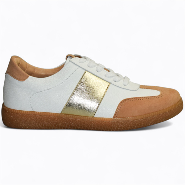 Teteria Women's White Leather Sneakers with a Beige Accent