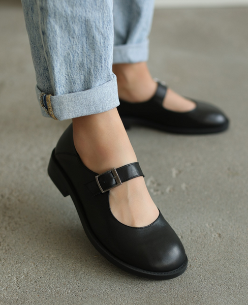 Sanirei Women's Black Leather Low-Top Shoes