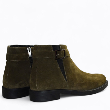 SKÓRZANE OLIWKOWE BOTKI DAMSKIE TIRELIS