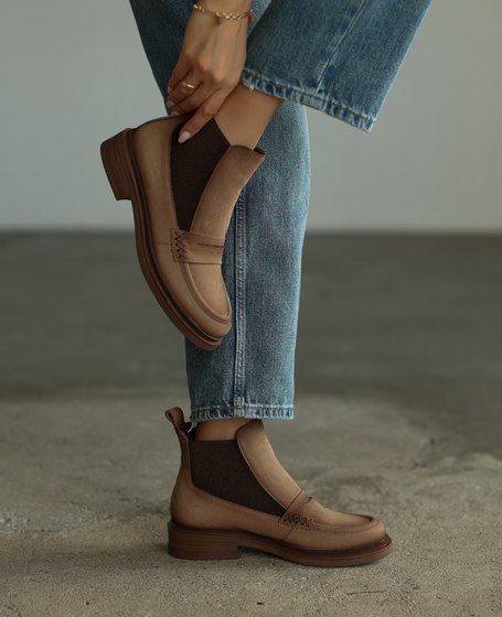 Prenora Beige Leather Women's Ankle Boots