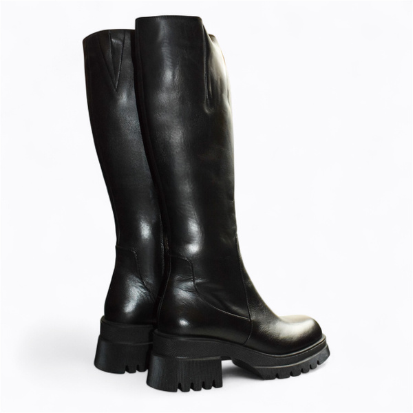 Bemiria Women's Black Leather Knee-High Boots