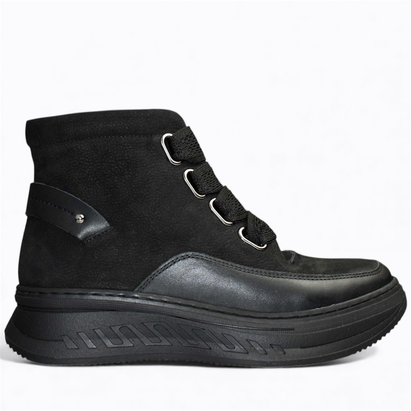 SKÓRZANE CZARNE TRZEWIKI DAMSKIE OLVARIA