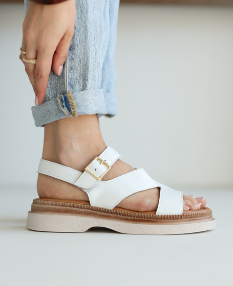 Arelina White Leather Women's Sandals
