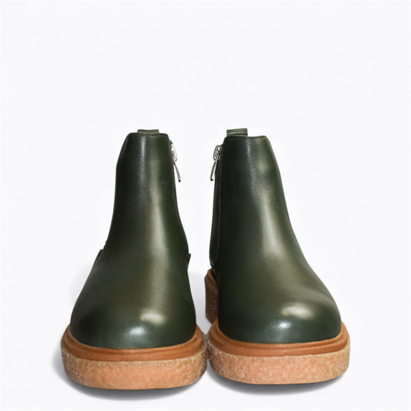 SIGRIND WOMEN'S GREEN LEATHER ANKLE BOOTS