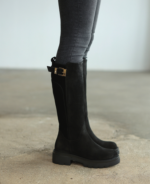 Mariane Women's Black Leather Knee-High Boots