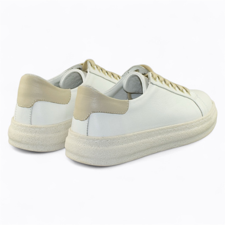 Madisia Women's White Leather Sneakers with a Beige Accent