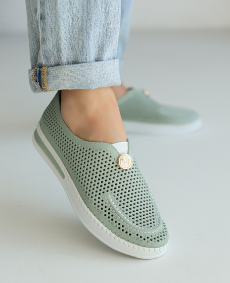 Dirfira Women's Mint-Colored Leather Low-Cut Shoes
