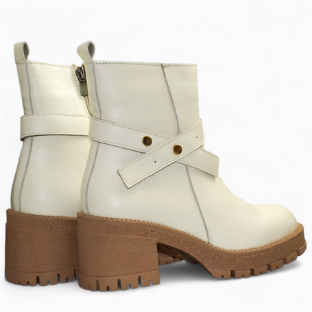 Euriana Beige Leather Women's Ankle Boots