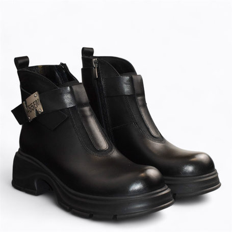 Polarya Women's Black Leather Ankle Boots