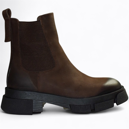 Skórzane brązowe sztyblety damskie Caletia