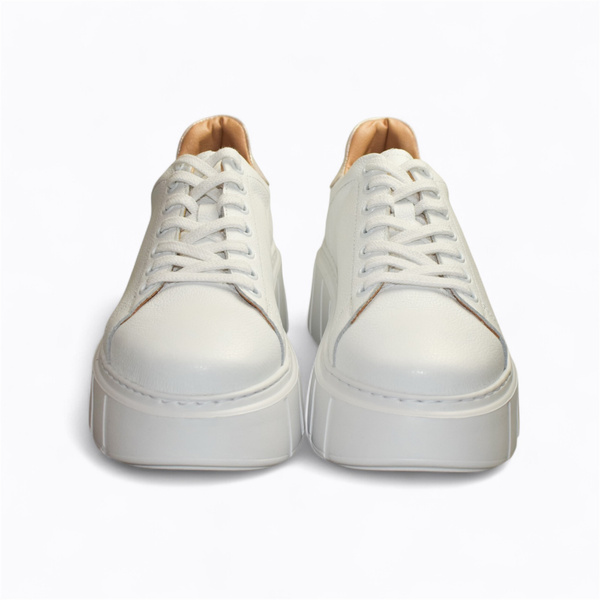 Lexeria Women's White Leather Sneakers with a Pink Accent