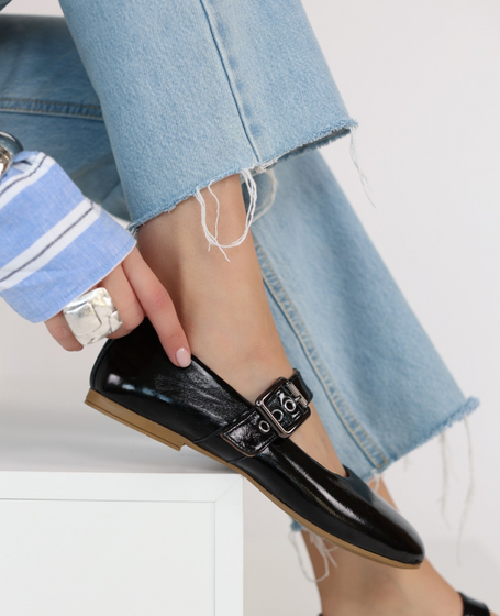 Brinexa Women's Black Leather Ballerina Flats