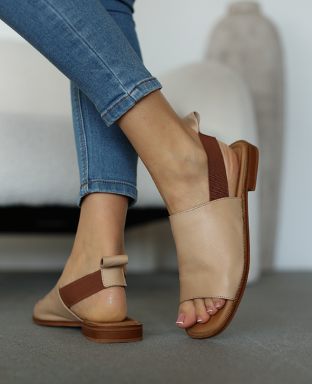 Dalmeri Beige Leather Women's Sandals