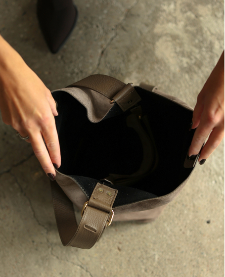 Philida Taupe - Medium Suede Leather Bag