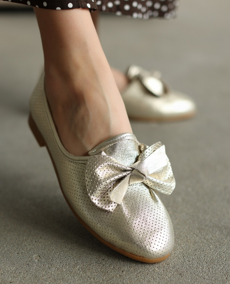 Lomisel Women's Gold Leather Low-Cut Shoes