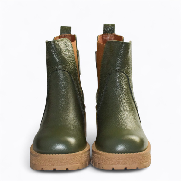 Sulemia Women's Olive Leather Ankle Boots