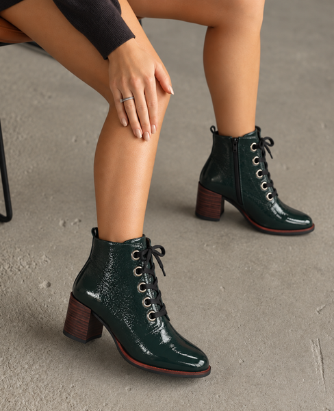 Bilki Women's Green Leather Ankle Boots