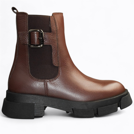 Skórzane brązowe sztyblety damskie Zemilta