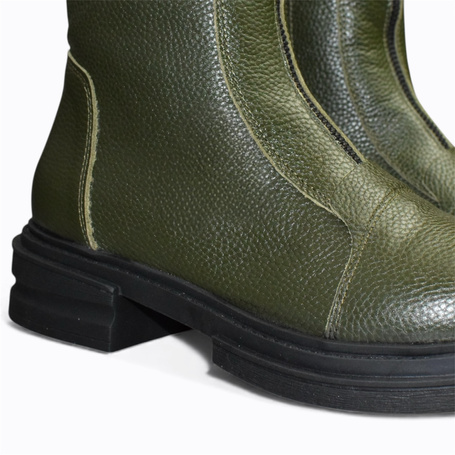 Barelia Women's Green Leather Ankle Boots