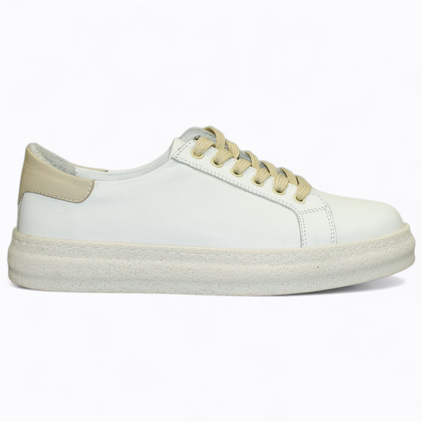 Madisia Women's White Leather Sneakers with a Beige Accent