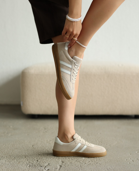 Magline Beige Leather Women's Sneakers