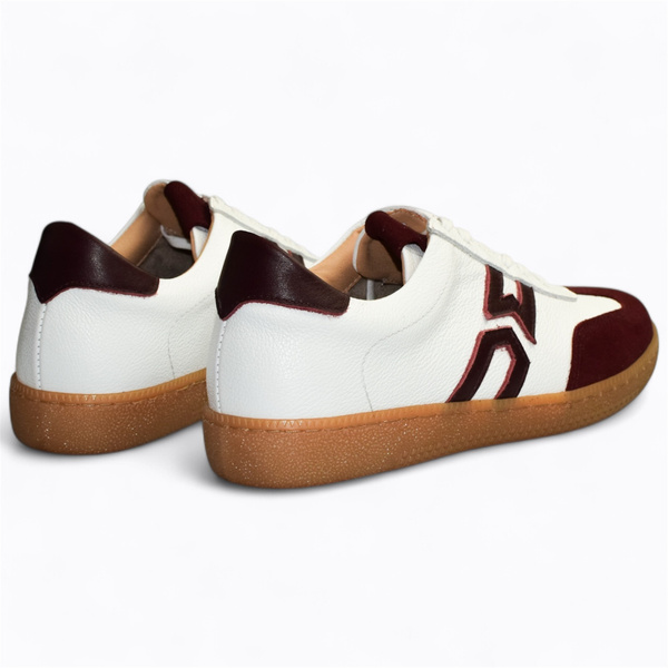 Sertiva Women's White Leather Sneakers with a Burgundy Accent