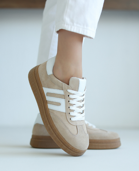 Skórzane beżowe sneakersy damskie Nimelei