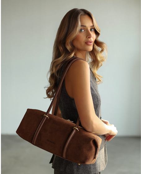 Barleta Koniak - suede baguette-style shoulder bag