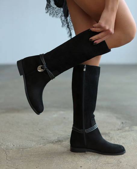 Nerovia Women's Black Leather Knee-High Boots