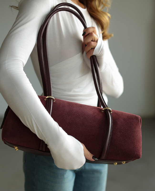 Barleta Wiśnia - suede baguette-style shoulder bag