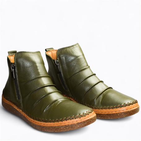 Izmaria Women's Green Leather Ankle Boots