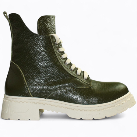 SKÓRZANE ZIELONE BOTKI DAMSKIE QARINDE