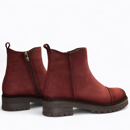Skórzane bordowe botki damskie Zarline