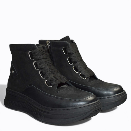 SKÓRZANE CZARNE TRZEWIKI DAMSKIE OLVARIA