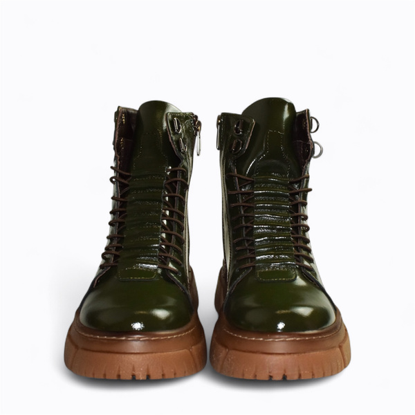 Idalina Women's Green Leather Ankle Boots