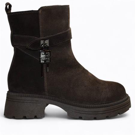 SKÓRZANE BRĄZOWE BOTKI DAMSKIE PILENNA