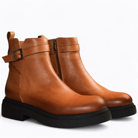 SKÓRZANE RUDE BOTKI DAMSKIE KESSINA