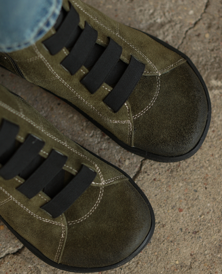 Skórzane barefoot khaki trzewiki damskie Patrina